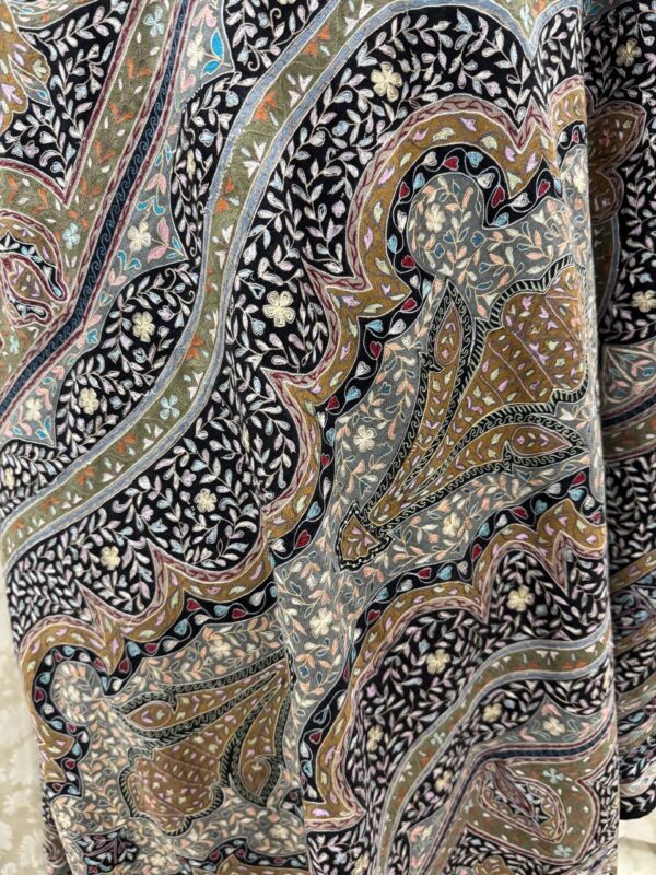 Black Base Kalamkari Pashmina Shawl with Multicoloured Floral Motifs - Image 6