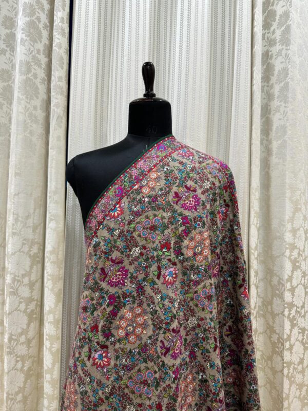 Pure Pashmina Shawl – Hand Embroidered Papier mache with Silk Threadwork - Image 2