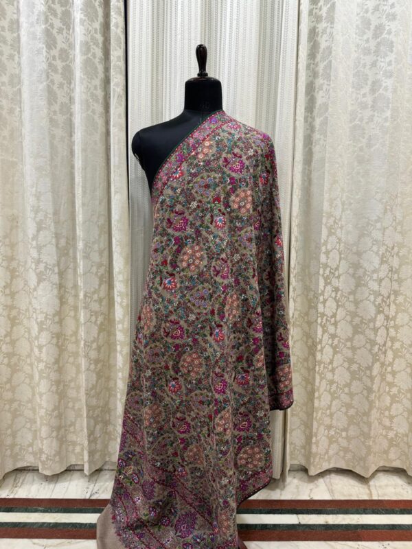 Pure Pashmina Shawl – Hand Embroidered Papier mache with Silk Threadwork - Image 3