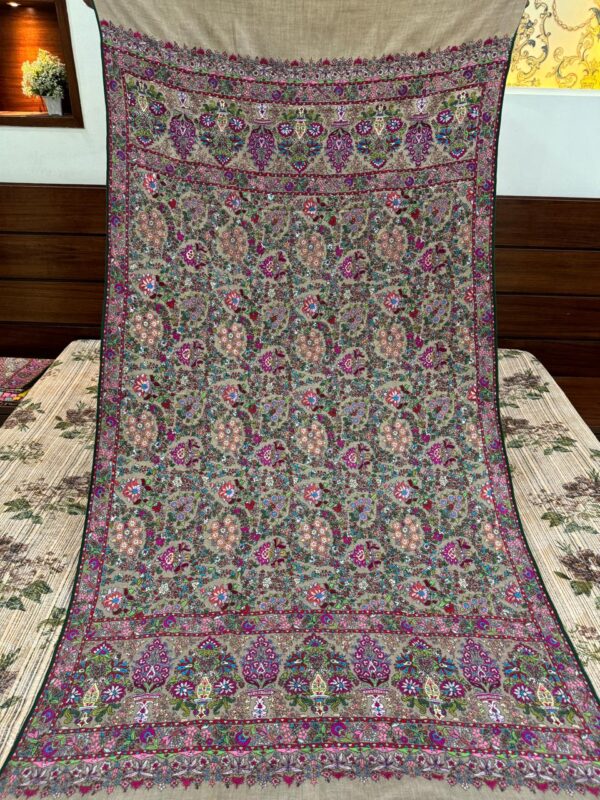 Pure Pashmina Shawl – Hand Embroidered Papier mache with Silk Threadwork - Image 5