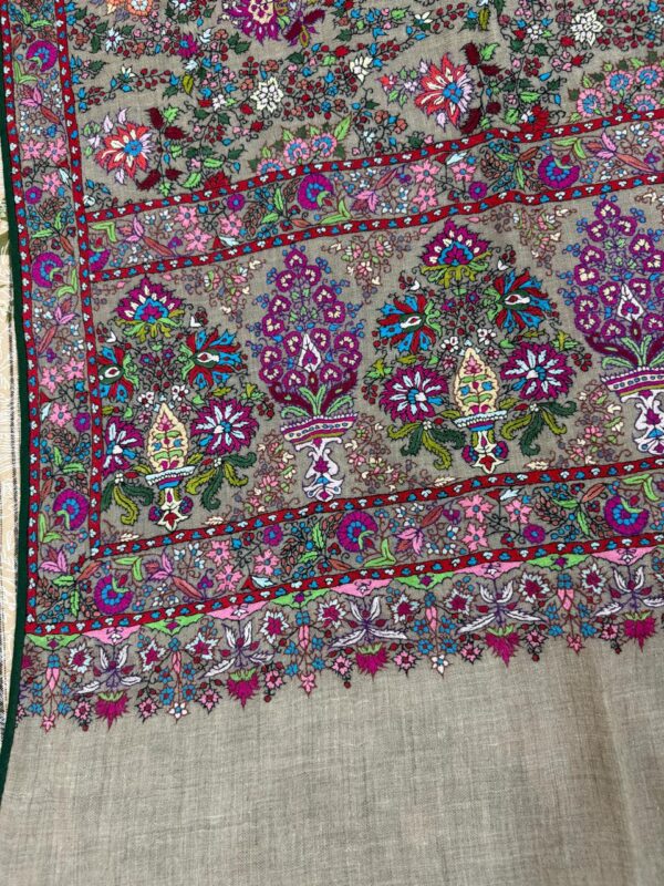 Pure Pashmina Shawl – Hand Embroidered Papier mache with Silk Threadwork - Image 6