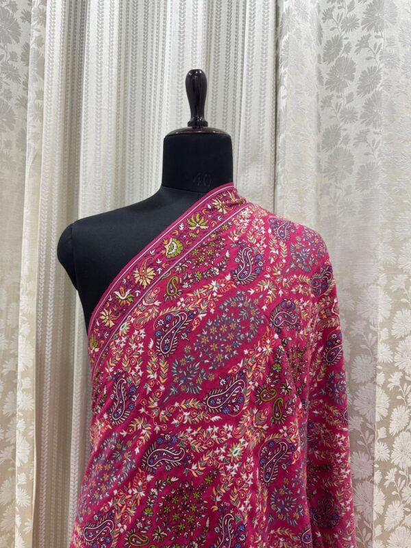 Shaded Pink Pure Pashmina Shawl – Hand Embroidered Papier Mache with Silk Threadwork - Image 2