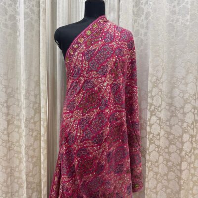 Shaded Pink Pure Pashmina Shawl – Hand Embroidered Papier Mache with Silk Threadwork