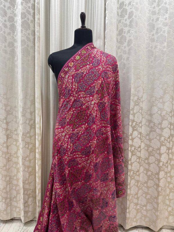 Shaded Pink Pure Pashmina Shawl – Hand Embroidered Papier Mache with Silk Threadwork