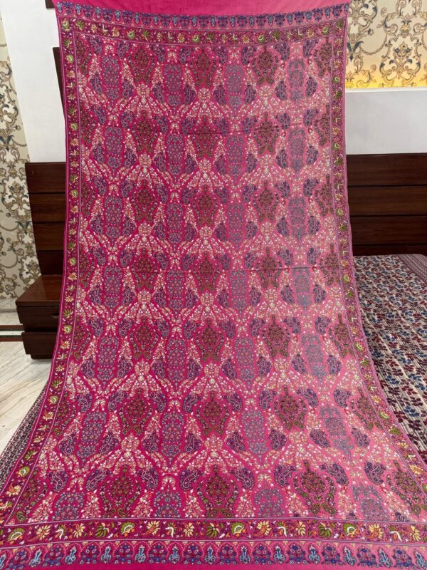 Shaded Pink Pure Pashmina Shawl – Hand Embroidered Papier Mache with Silk Threadwork - Image 7