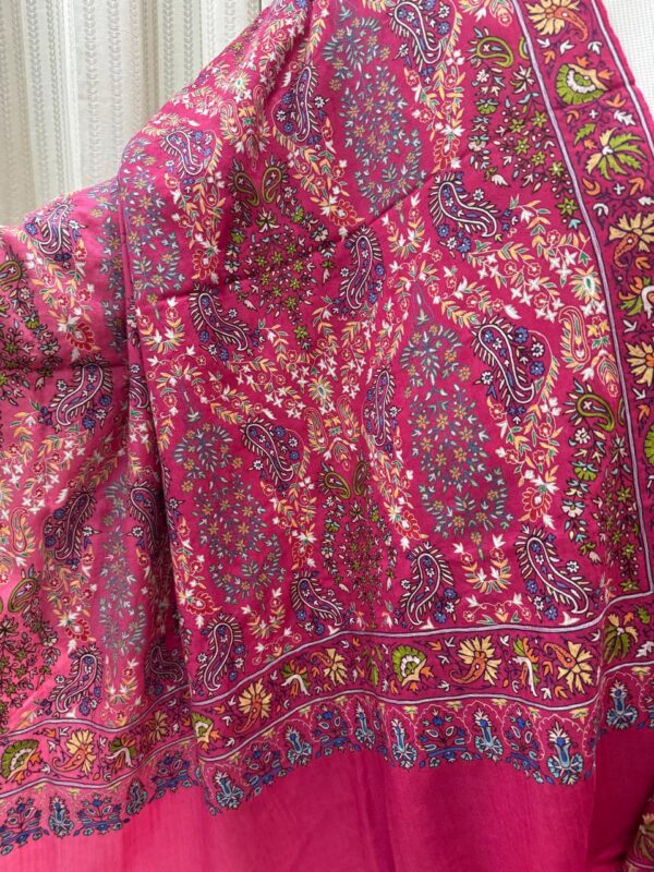 Shaded Pink Pure Pashmina Shawl – Hand Embroidered Papier Mache with Silk Threadwork - Image 3