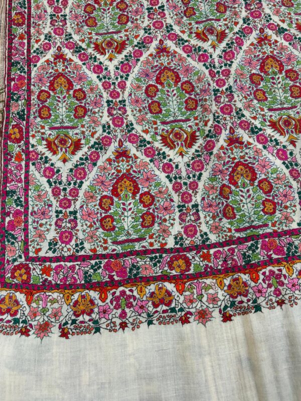 Threads of Heritage | Off-White Pashmina Shawl with Fine Papier Mâché Hand Embroidery - Image 6