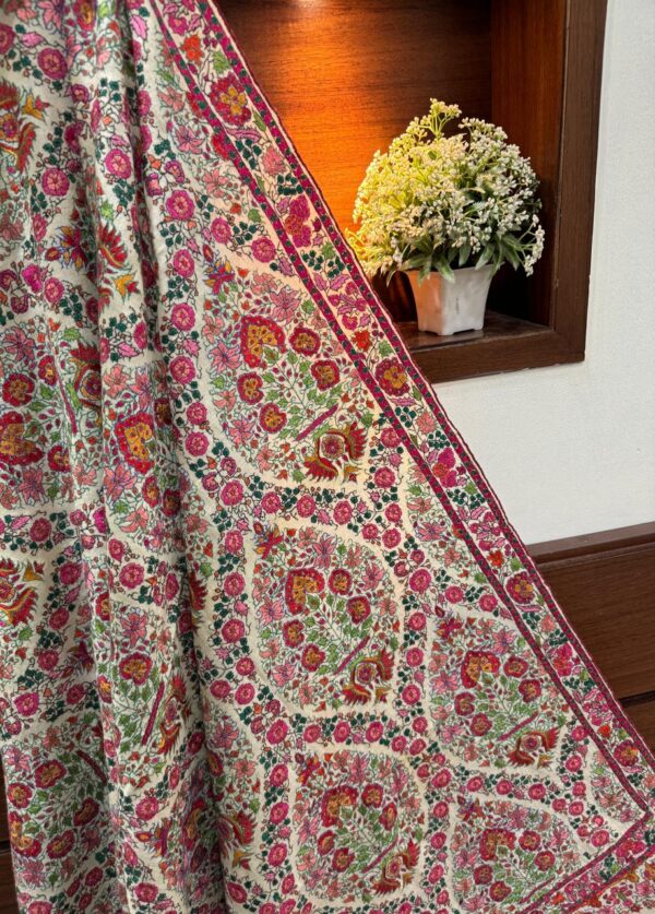 Threads of Heritage | Off-White Pashmina Shawl with Fine Papier Mâché Hand Embroidery
