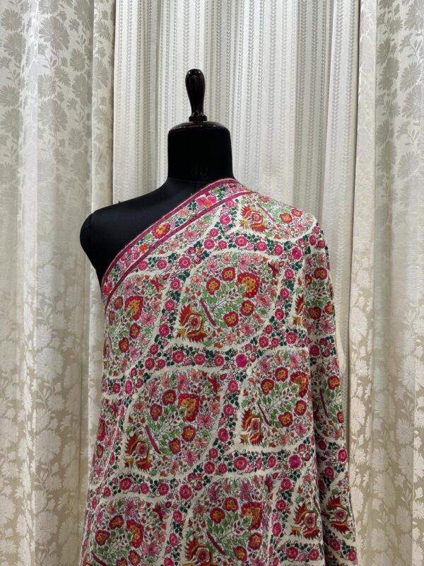 Threads of Heritage | Off-White Pashmina Shawl with Fine Papier Mâché Hand Embroidery - Image 2