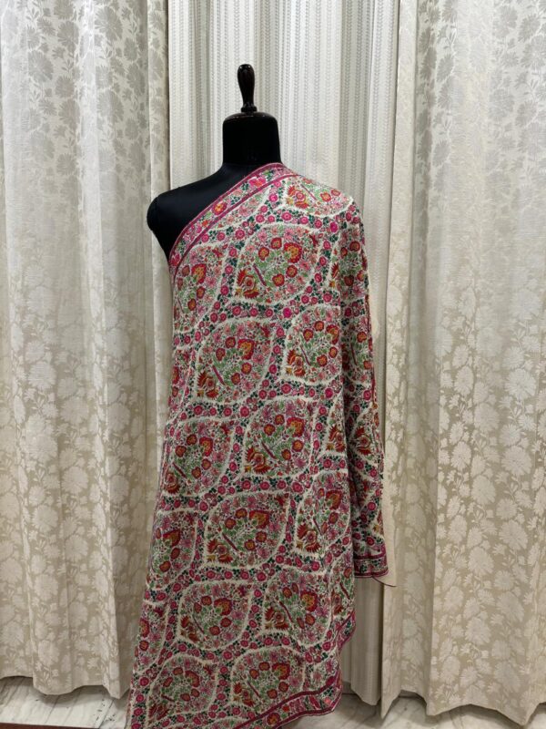 Threads of Heritage | Off-White Pashmina Shawl with Fine Papier Mâché Hand Embroidery - Image 4