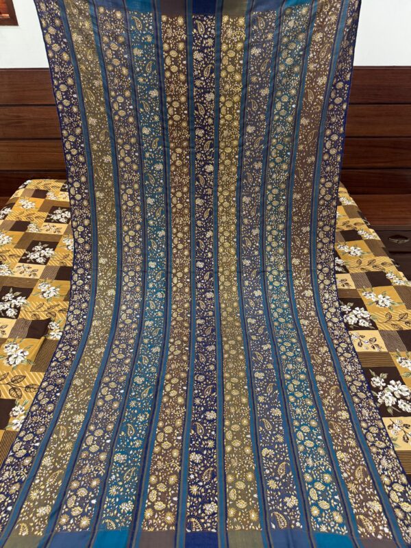 Blue Striped Pashmina Shawl with Zari Embroidery & Floral Design – Handcrafted Elegance - Image 4