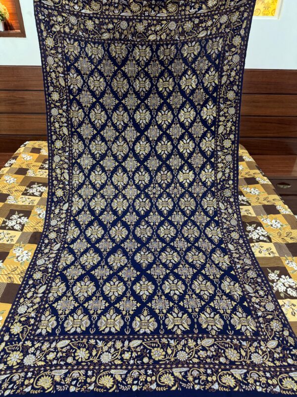 Festive Pashmina Shawl – Blue Base with Zari Floral Embroidery - Image 4