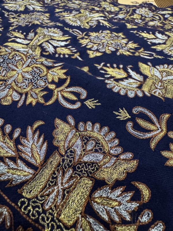 Festive Pashmina Shawl – Blue Base with Zari Floral Embroidery - Image 6