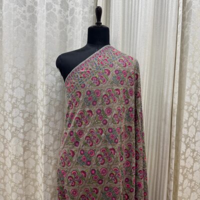 Artisan Papier Mâché Shawl – Soft Natural Base with Colourful Embroidery