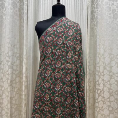 Pure Pashmina Shawl with Papier Mâché Zari Work – Luxury Green Wrap