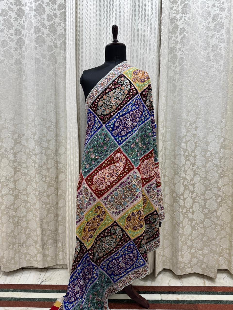 Multicoloured Pure Pashmina Shawl – Handcrafted Papier Mâché Luxury Wrap - Image 3