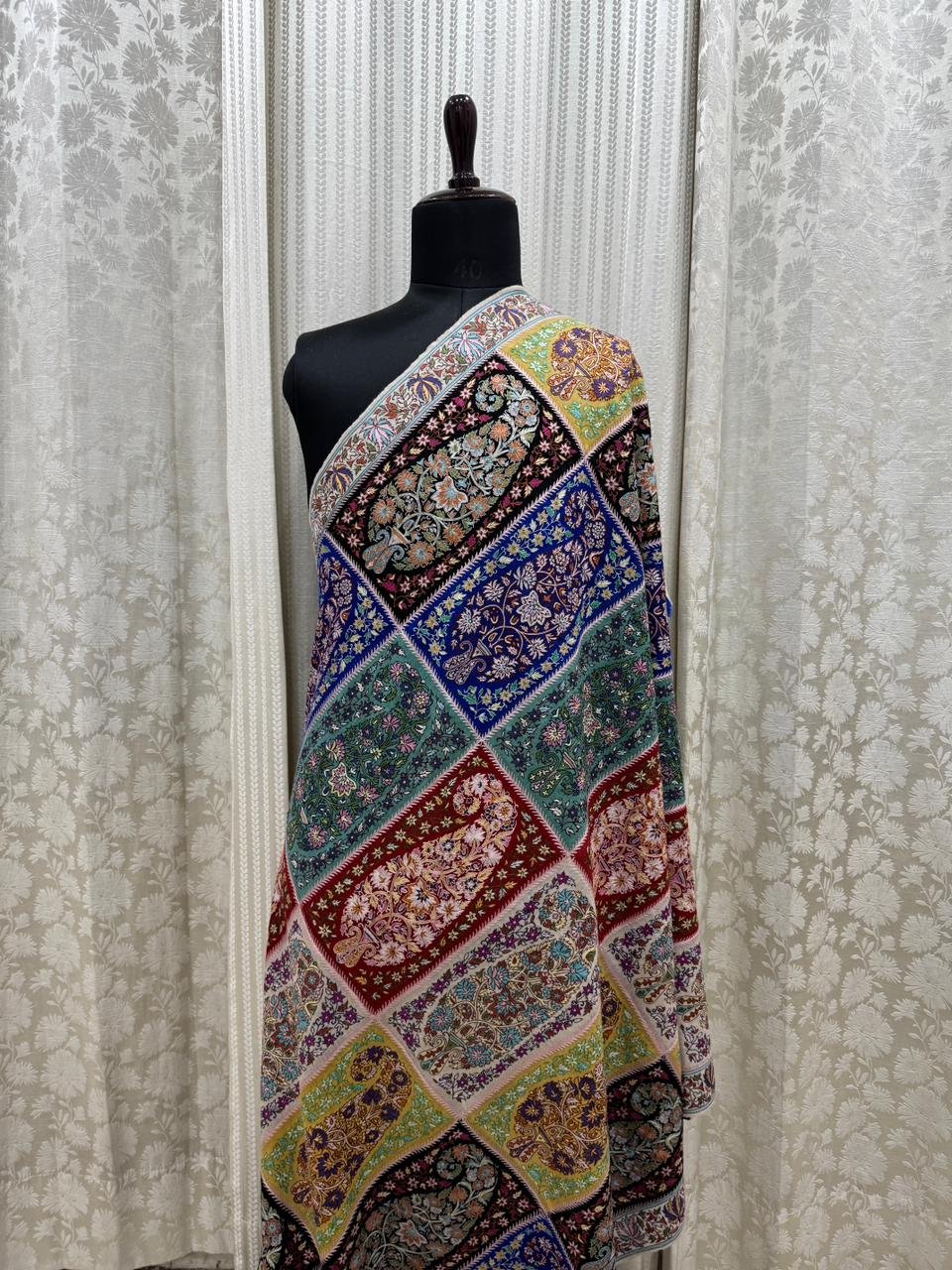 Multicoloured Pure Pashmina Shawl – Handcrafted Papier Mâché Luxury Wrap